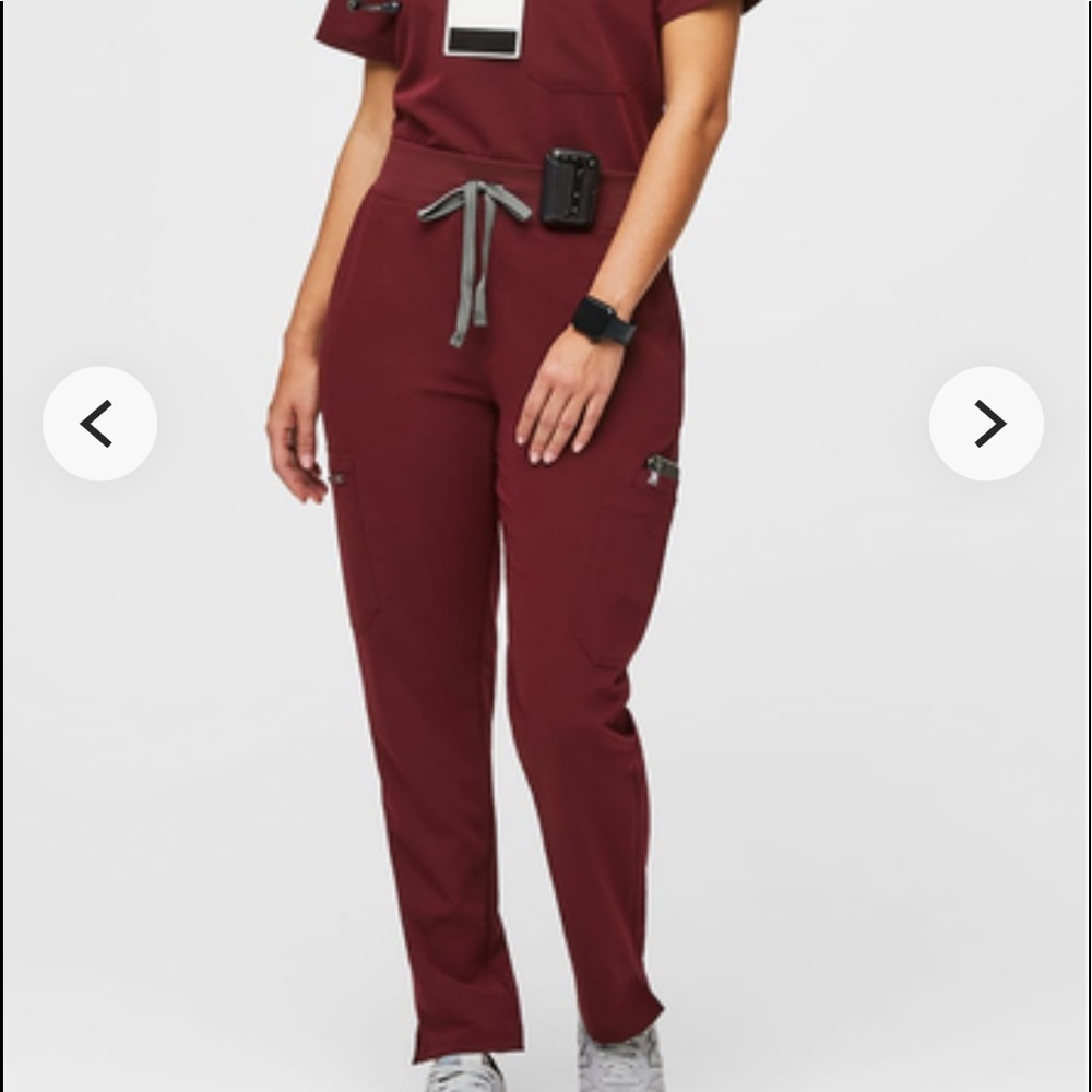Burgundy high waisted yola skinny Figs scrub pants